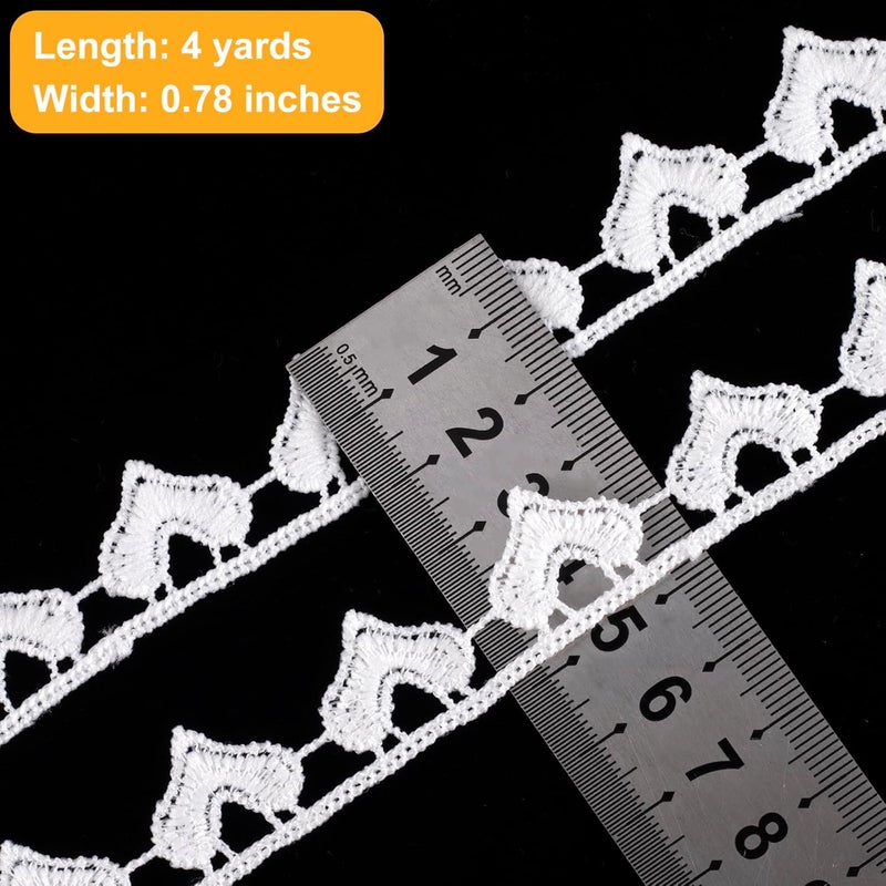 Deozu 4 Yards White Lace Trim, Vintage Crocheted Lace Ribbons, Embroidery Scalloped Edge Laces for DIY Crafts, Bouquet, Sewing, Wedding, Wrapping, Decoration (Heart, 0.78" Wide) - Image 2